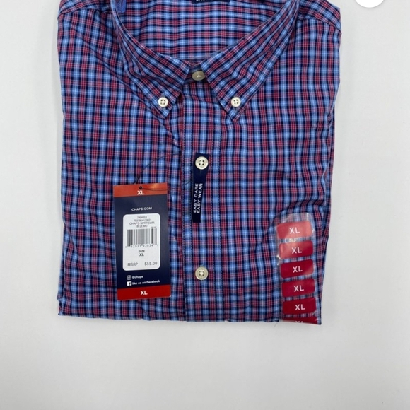 Chaps Blue Casual Button Down Shirt with Plaid Design - Picture 6 of 6